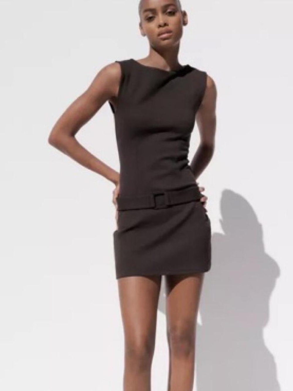 Zara Black Sleeveless Mini Dress with Belt